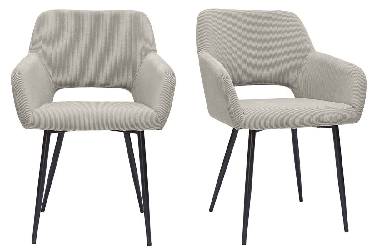 Chaises en tissu velours c�tel� taupe et m�tal noir (lot de 2) LAURETTE