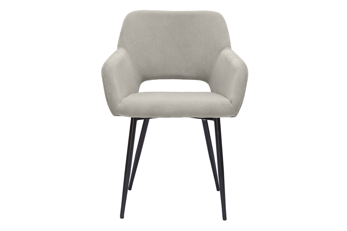 Chaises en tissu velours c�tel� taupe et m�tal noir (lot de 2) LAURETTE