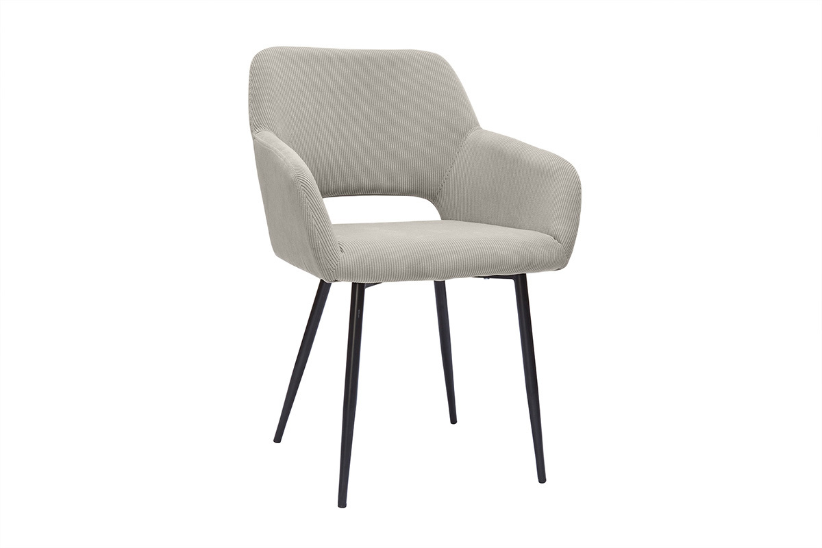 Chaises en tissu velours c�tel� taupe et m�tal noir (lot de 2) LAURETTE