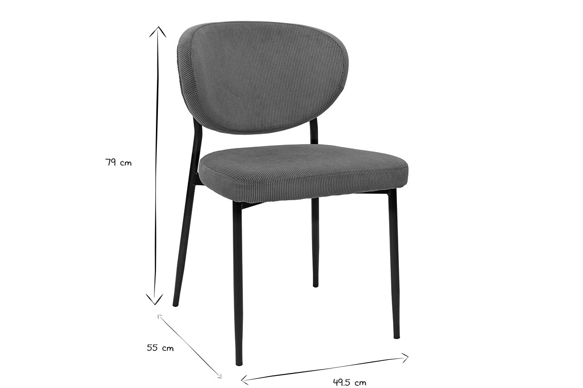 Chaise BREKA en tissu noir et blanc avec dimensions L49,5xP55xH79 cm, vue de profil.