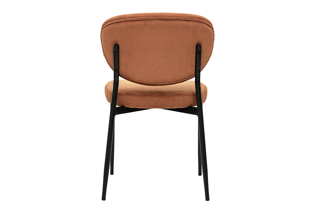 Chaise BREKA en velours c�tel� terre br�l�e avec pieds en m�tal noir, vue de dos.