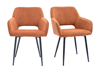 Chaises en tissu velours c&ocirc;tel&eacute; terre br&ucirc;l&eacute;e et m&eacute;tal noir (lot de 2) LAURETTE