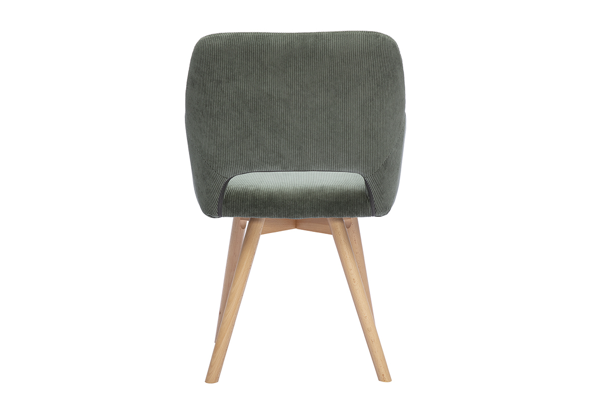 Chaise en velours c�tel� kaki avec pieds en bois clair, vue de dos