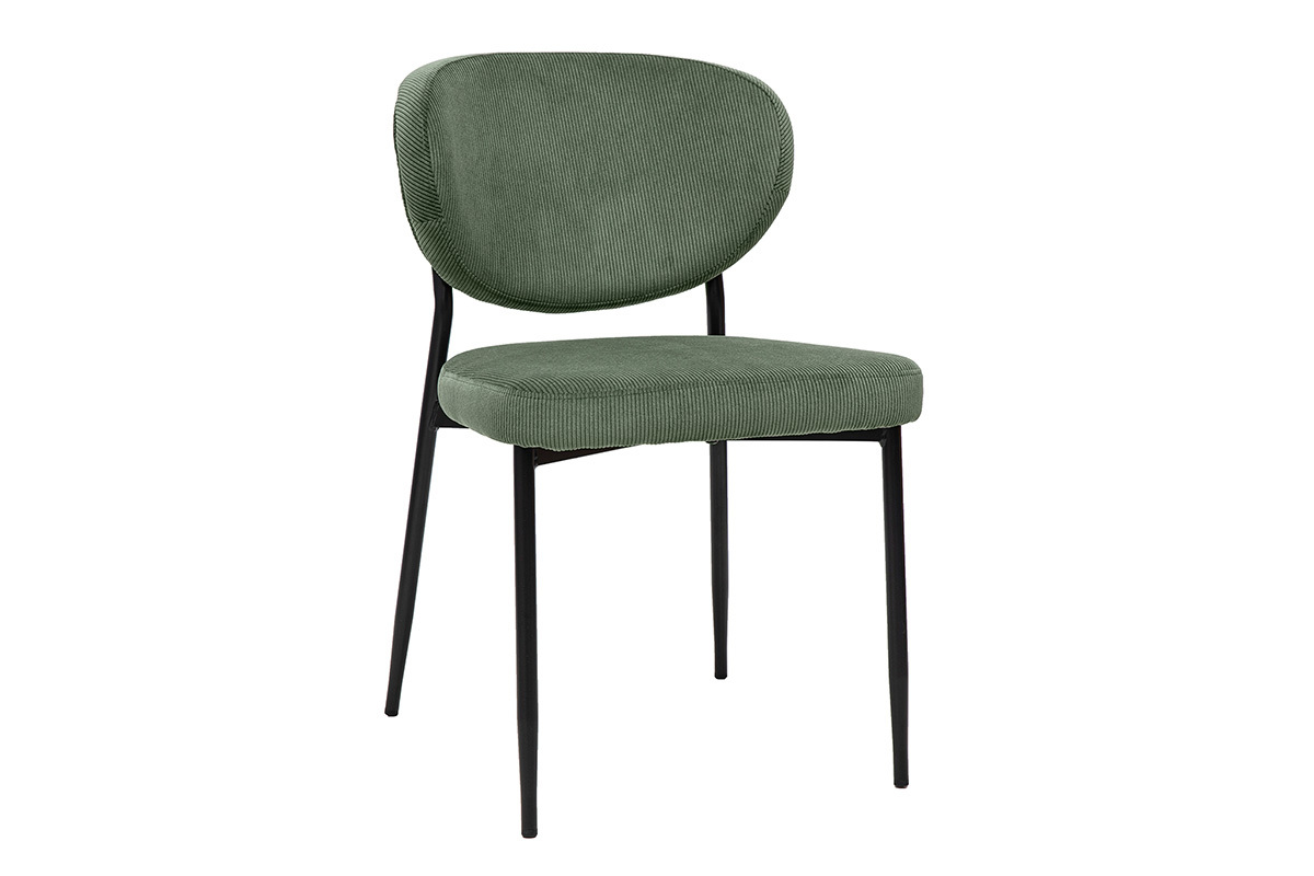 Deux chaises BREKA en velours c�tel� vert kaki et m�tal noir