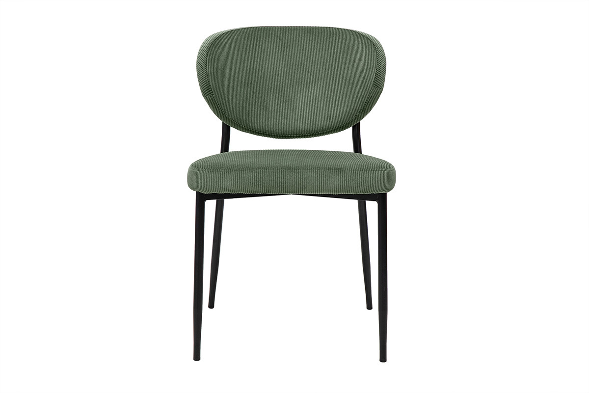 Lot de 2 chaises en tissu velours vert kaki avec pieds m�tal noir, mod�le BREKA