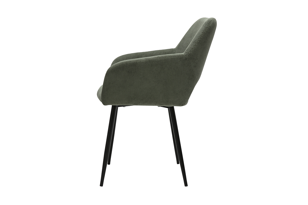 Chaises en tissu velours c�tel� vert kaki et m�tal noir (lot de 2) LAURETTE