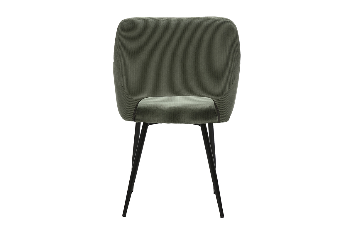 Chaises en tissu velours c�tel� vert kaki et m�tal noir (lot de 2) LAURETTE