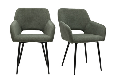 Chaises en tissu velours c&ocirc;tel&eacute; vert kaki et m&eacute;tal noir (lot de 2) LAURETTE