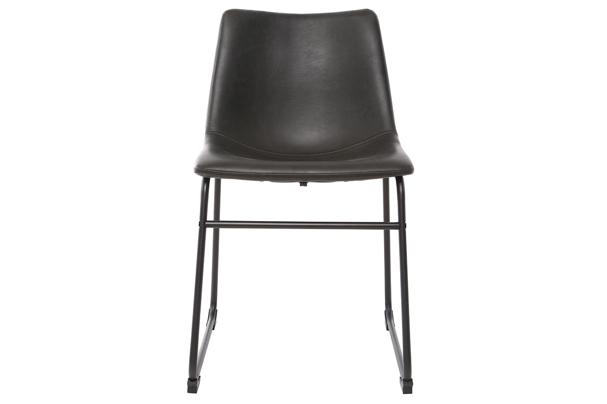 Chaise industrielle noire avec assise en polyur�thane, vue de face, pi�tement luge en acier noir.