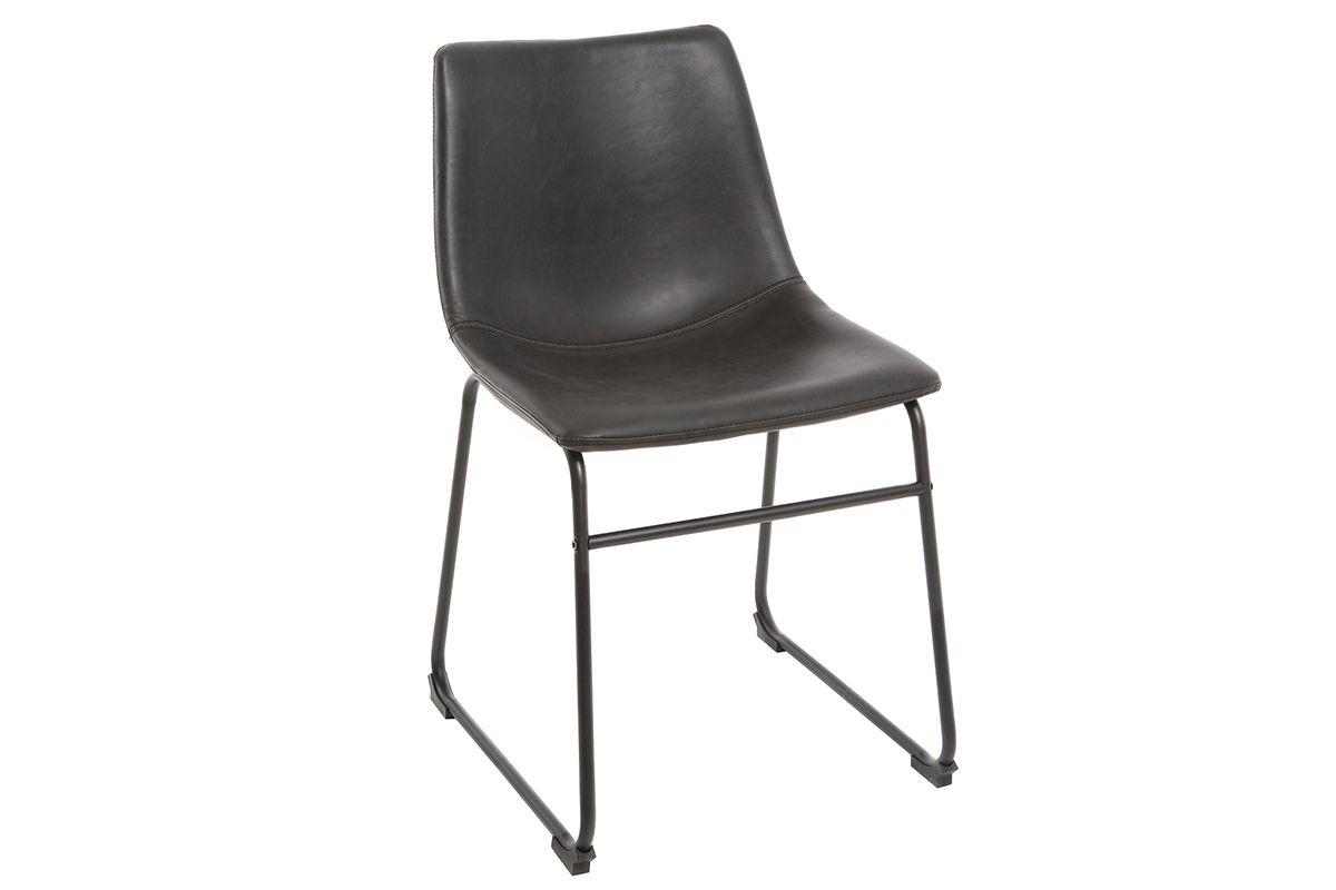 Chaise industrielle noire en polyur�thane avec pi�tement luge en acier, vue de 3/4.