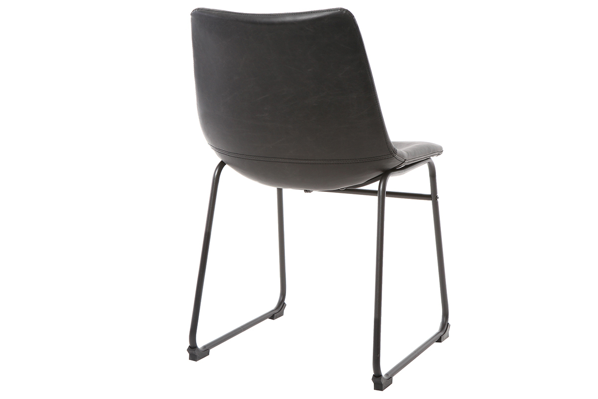 Chaise industrielle noire vue de dos avec pi�tement luge en acier.
