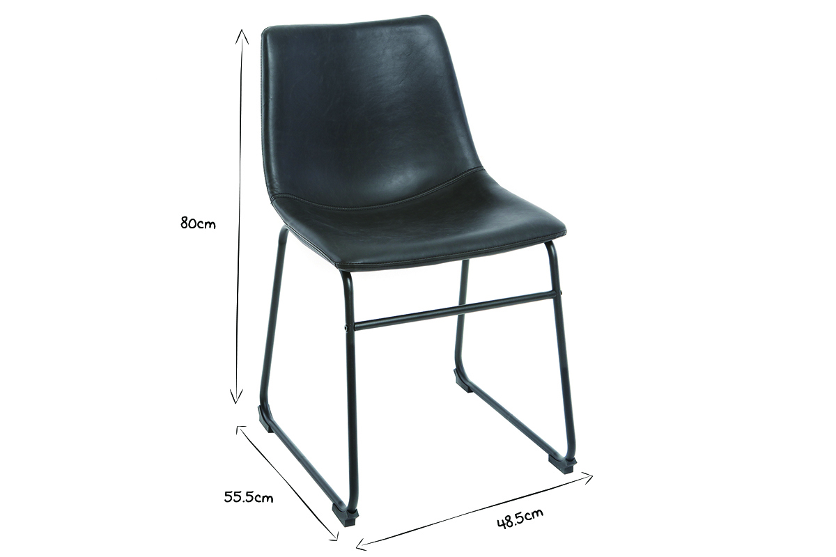 Chaise industrielle noire NEW ROCK avec dimensions L48.5 x P55.5 x H80 cm en noir et blanc.