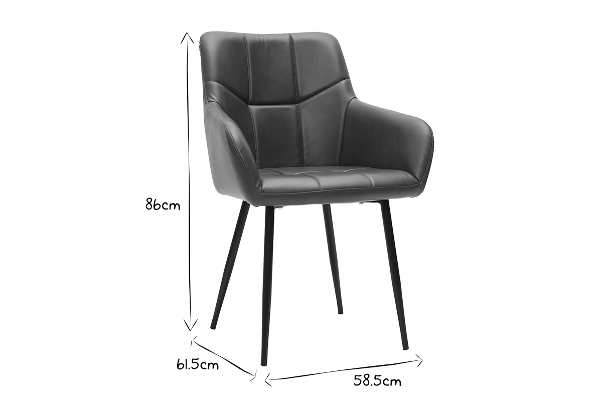 Chaise matelass�e MONTERO en noir et blanc, dimensions 86x61.5x58.5cm, vue de face.