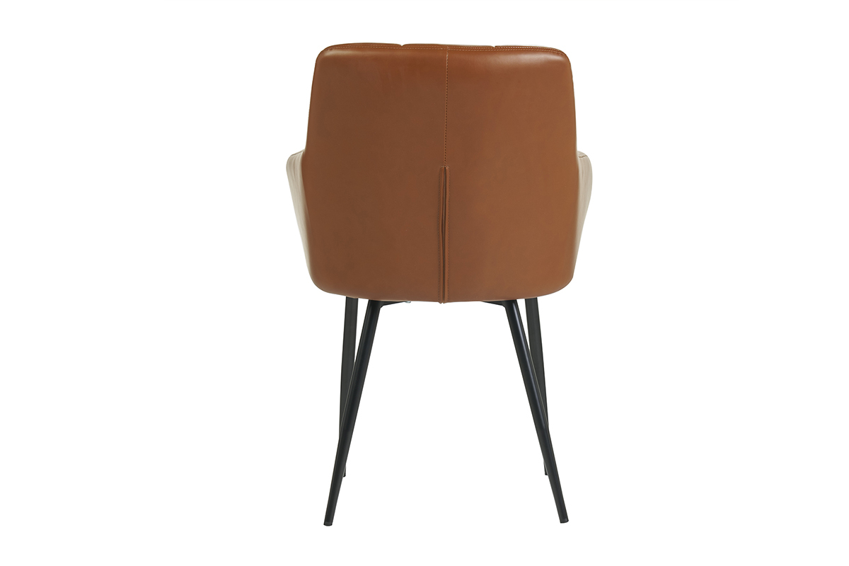 Chaise matelass�e marron vue de dos avec pieds en m�tal noir.