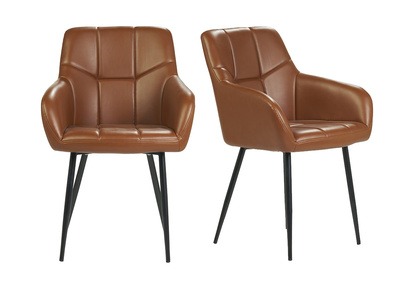 Chaises matelass&eacute;es marron et m&eacute;tal noir (lot de 2) MONTERO