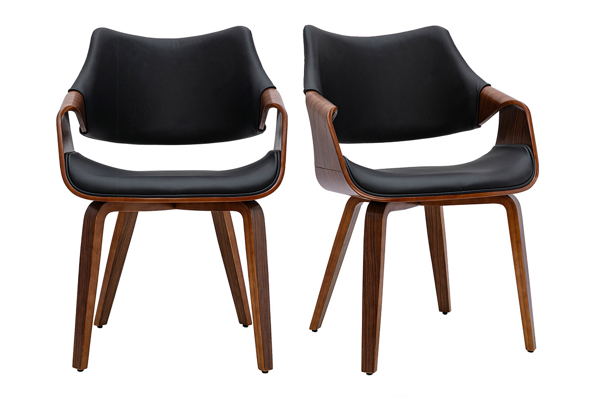 Lot de 2 chaises noires SEVAN en bois de noyer, vue de face.