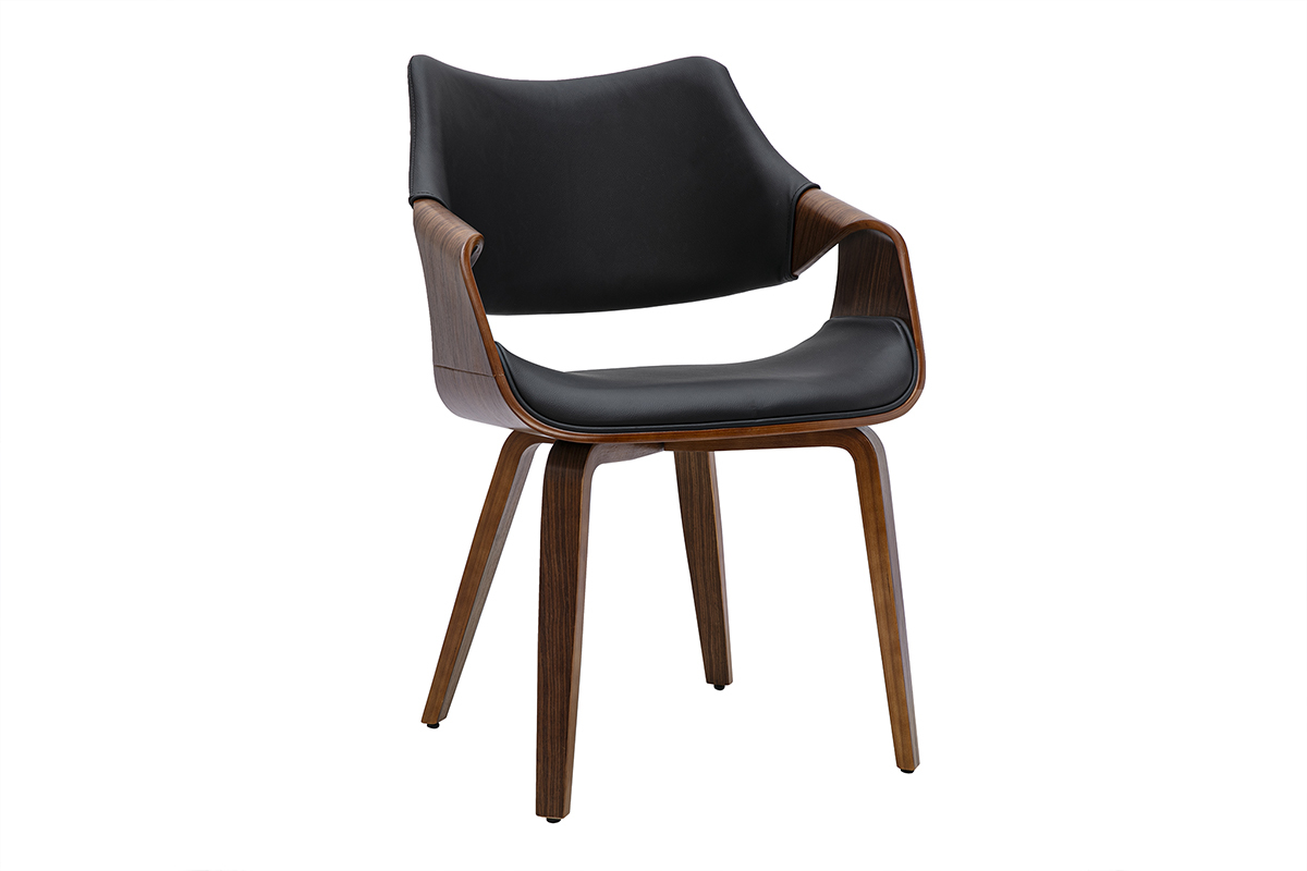 Chaise SEVAN en noir et bois fonc�, vue de trois quarts � droite.