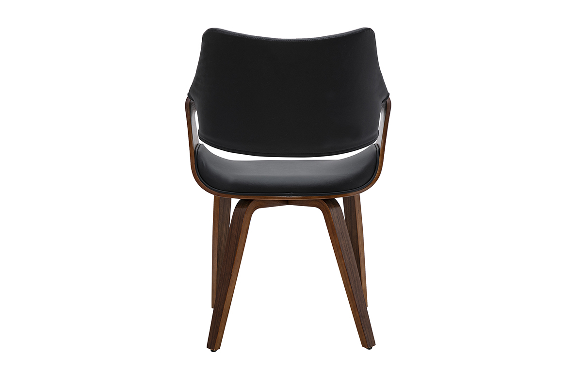 Chaise SEVAN noire en polyur�thane avec structure en bois de noyer, vue de dos.