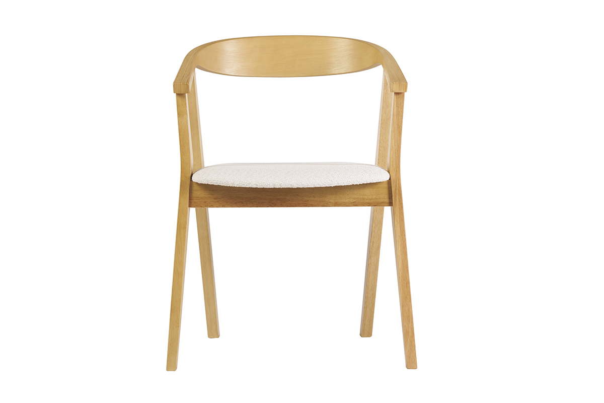 Chaises scandinaves bois clair et tissu effet laine boucl�e blanc (lot de 2) BAHIA