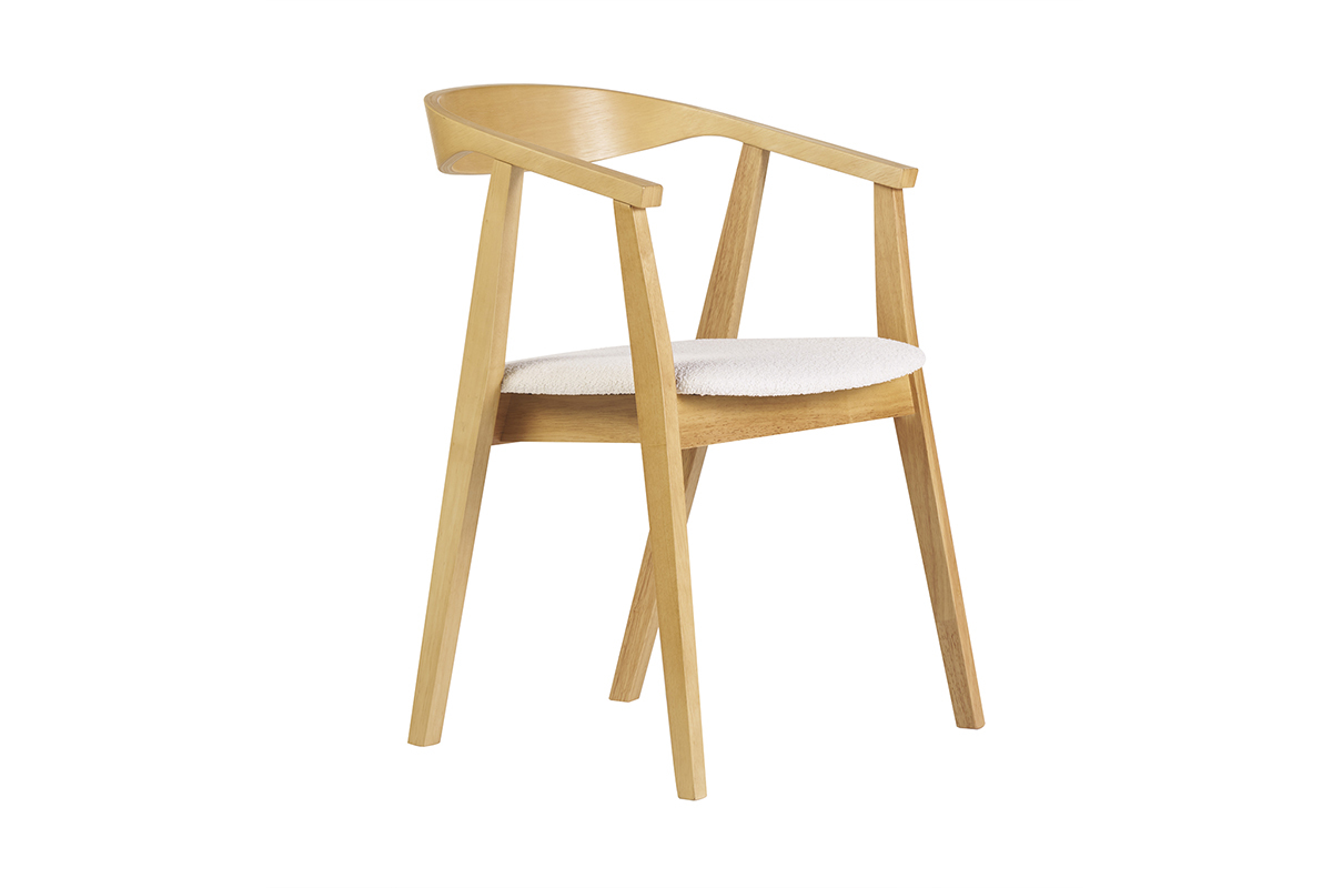 Chaises scandinaves bois clair et tissu effet laine boucl�e blanc (lot de 2) BAHIA