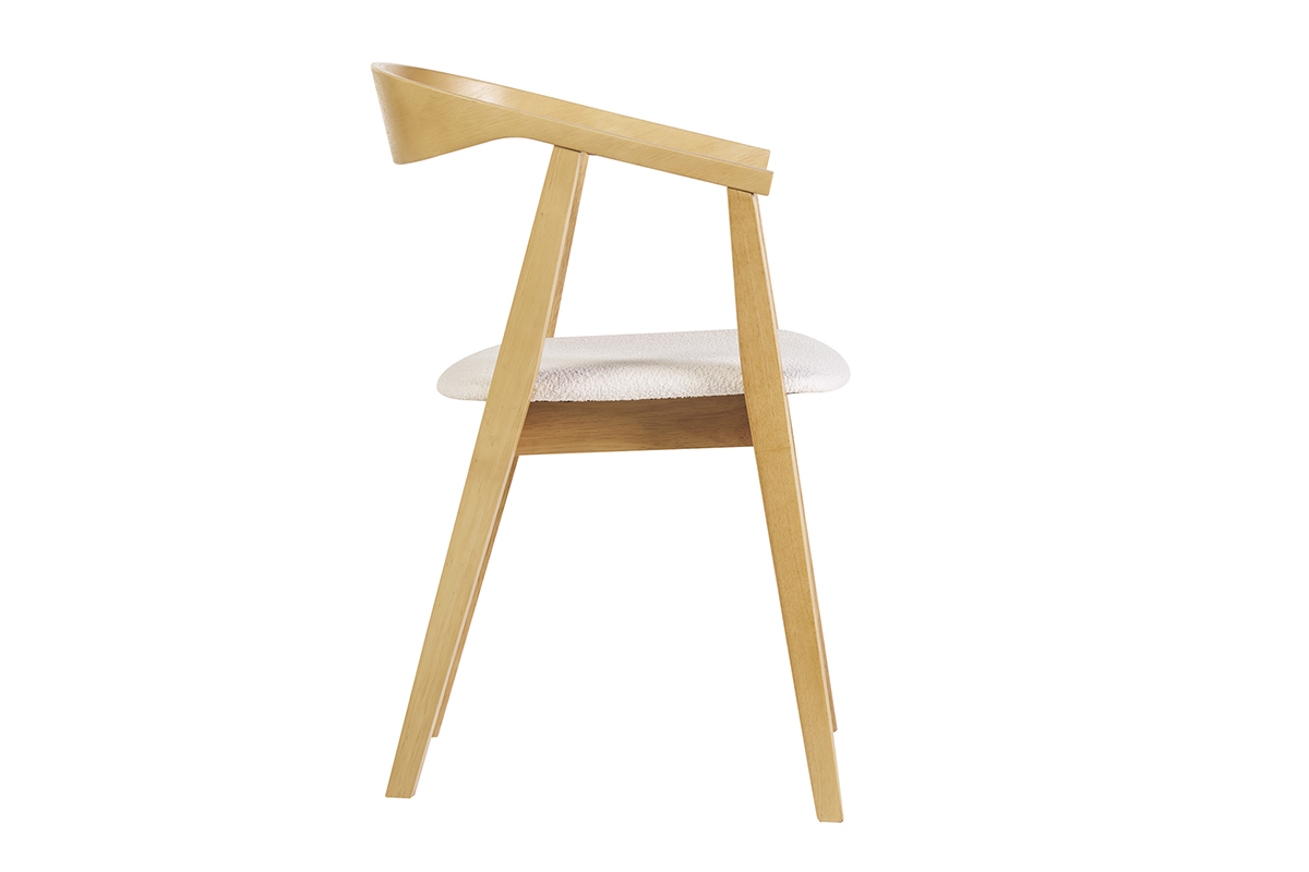 Chaises scandinaves bois clair et tissu effet laine boucl�e blanc (lot de 2) BAHIA