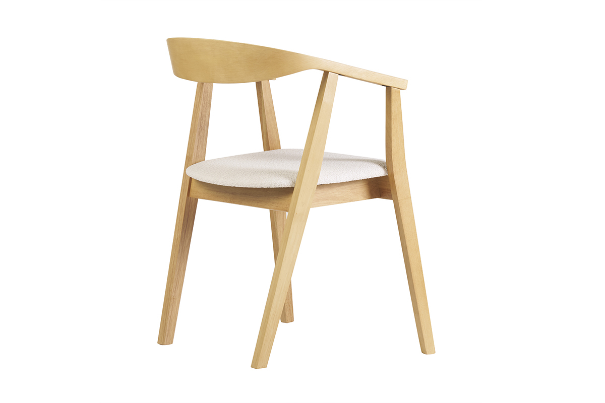 Chaises scandinaves bois clair et tissu effet laine boucl�e blanc (lot de 2) BAHIA