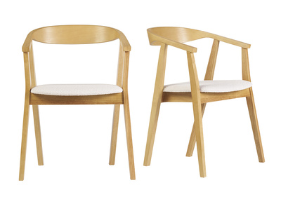 Chaises scandinaves bois clair et tissu effet laine boucl&eacute;e blanc (lot de 2) BAHIA