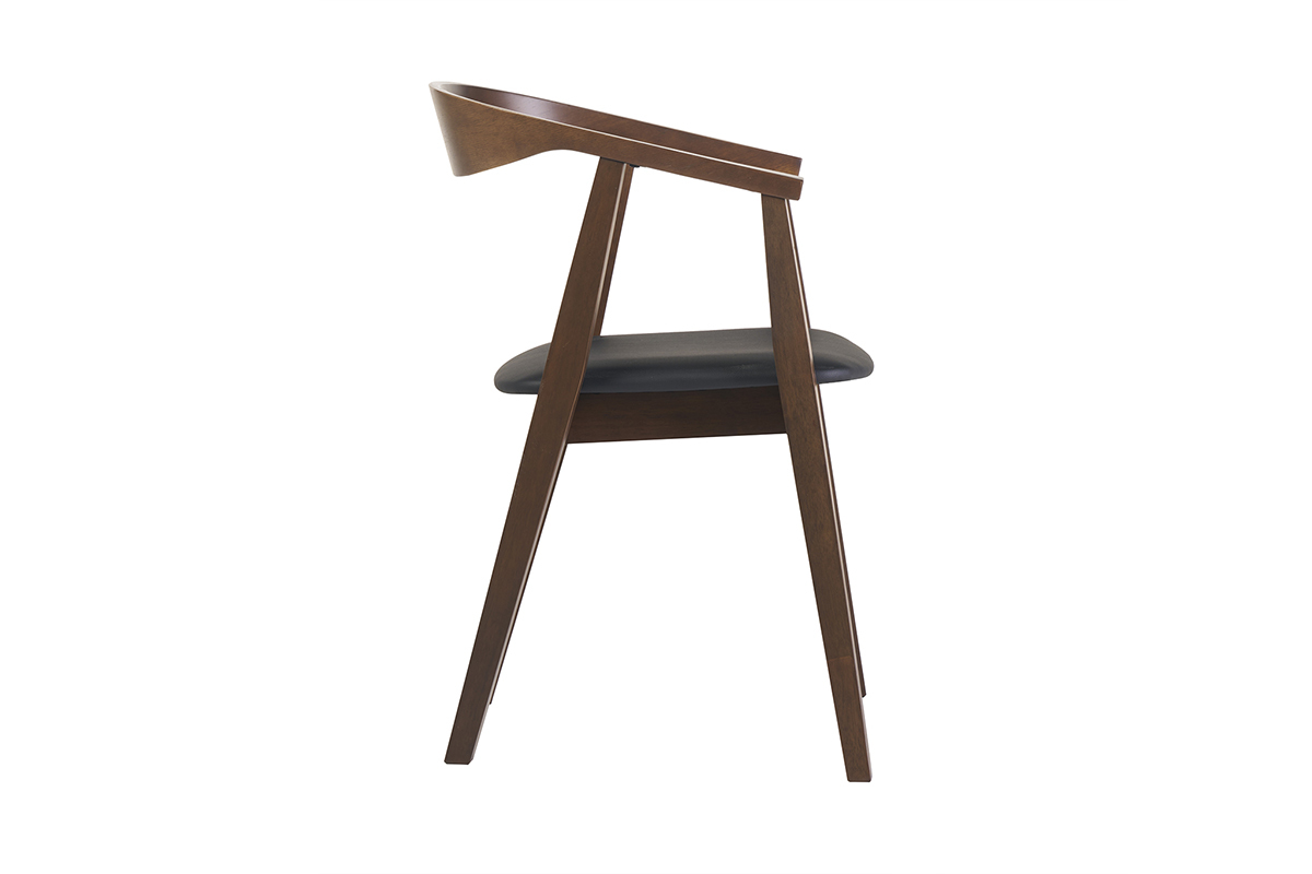 Chaise scandinave en bois fonc� avec dossier circulaire, vue de c�t�.