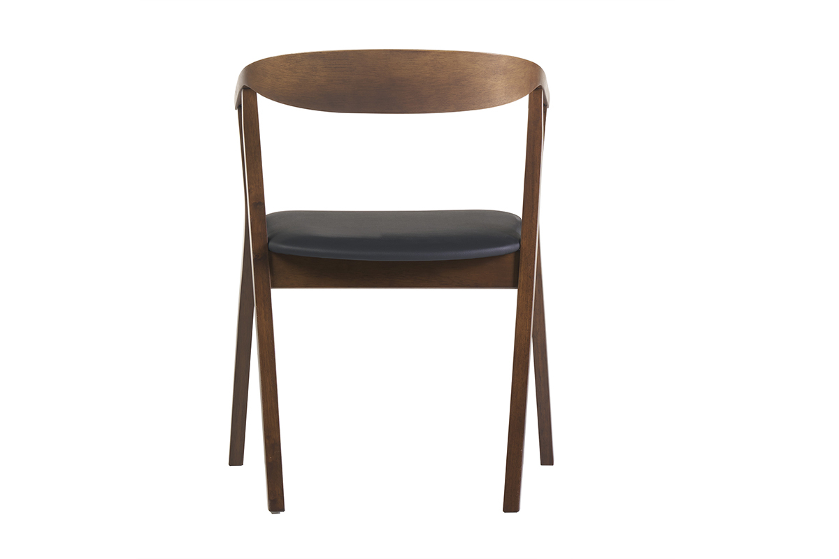 Chaise scandinave BAHIA vue de dos, bois fonc� et assise noire.