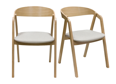 Chaises scandinaves empilables en bois clair ch&ecirc;ne et tissu beige (lot de 2) LOVA