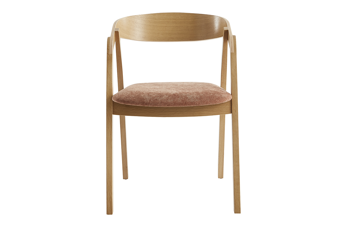Chaises scandinaves empilables en bois clair ch�ne et tissu effet velours terre br�l�e (lot de 2) LOVA