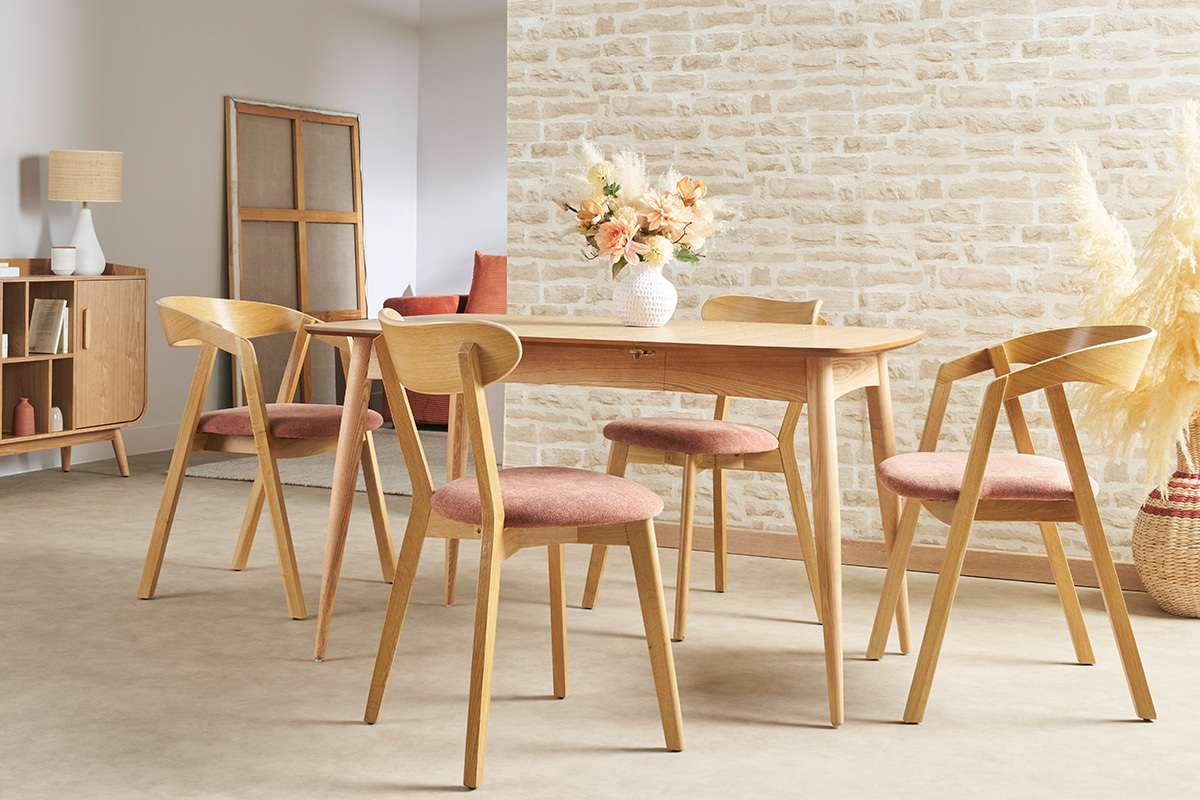 Chaises scandinaves empilables en bois clair ch�ne et tissu effet velours terre br�l�e (lot de 2) LOVA