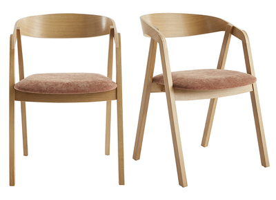 Chaises scandinaves empilables en bois clair ch&ecirc;ne et tissu effet velours terre br&ucirc;l&eacute;e (lot de 2) LOVA