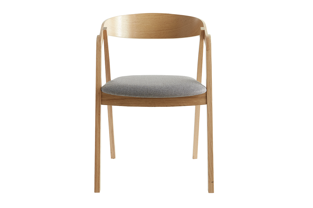 Chaises scandinaves empilables en bois clair ch�ne et tissu gris (lot de 2) LOVA