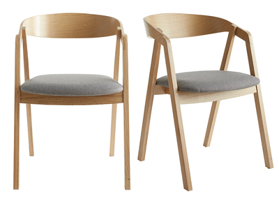 Chaises scandinaves empilables en bois clair ch&ecirc;ne et tissu gris (lot de 2) LOVA