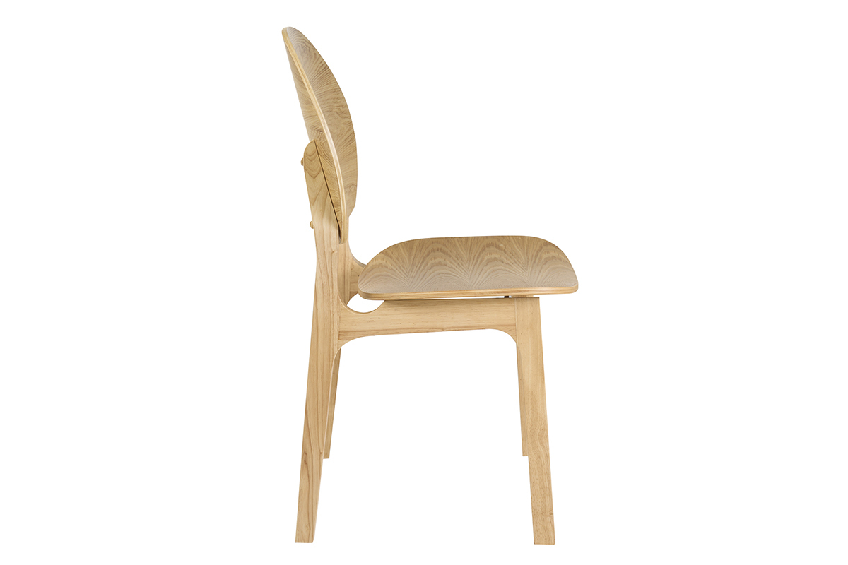 Chaise scandinave en bois clair ELTON vue de profil, dossier incurv� et pi�tement en h�v�a.
