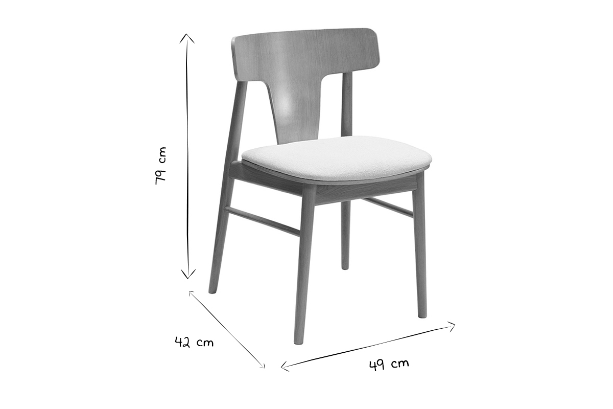 Chaises scandinaves en bois clair ch�ne massif et tissu effet laine boucl�e blanc cass� (lot de 2) LOUISA