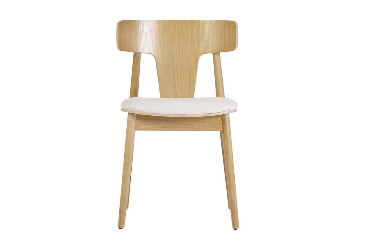Chaises scandinaves en bois clair ch�ne massif et tissu effet laine boucl�e blanc cass� (lot de 2) LOUISA