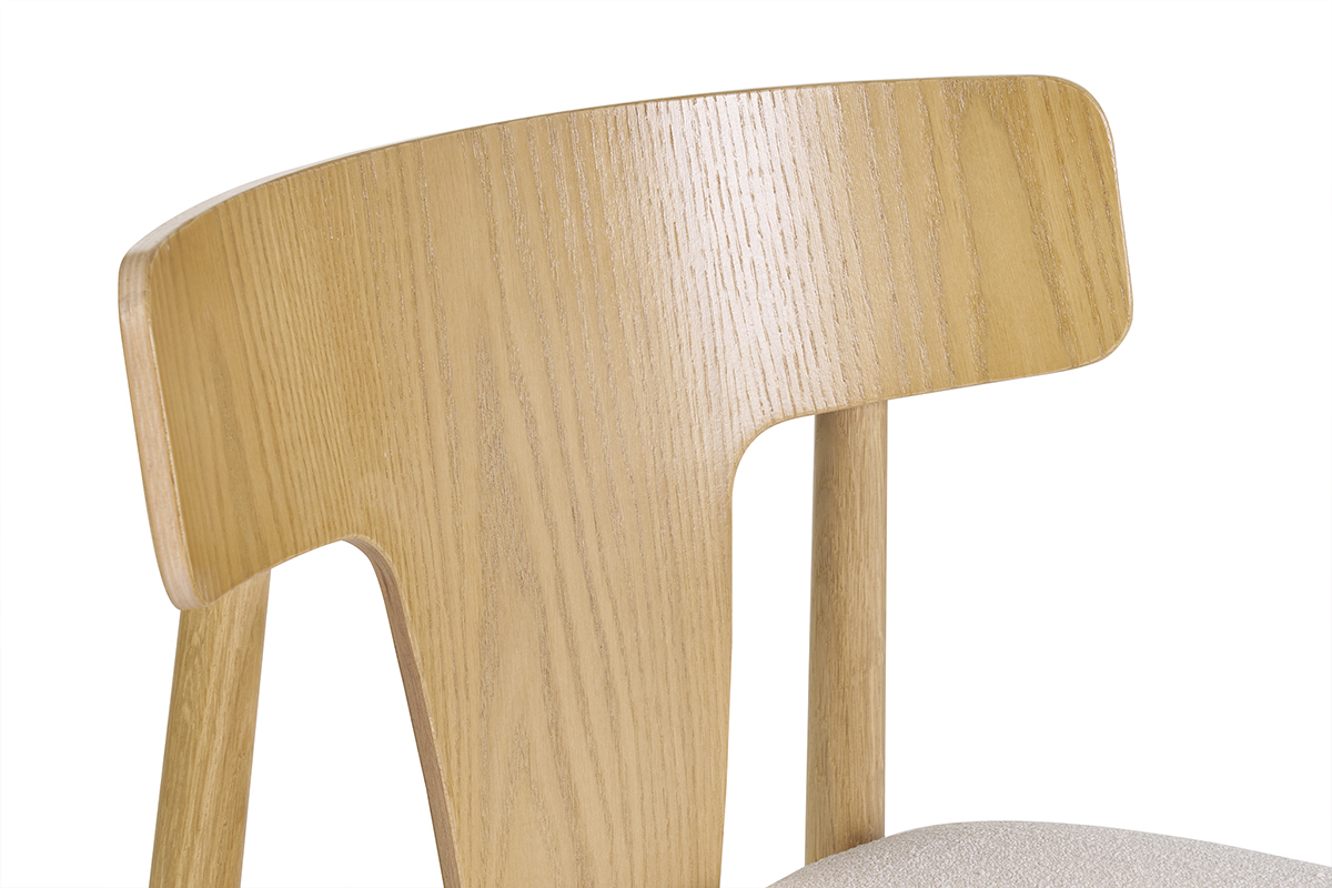 Chaises scandinaves en bois clair ch�ne massif et tissu effet laine boucl�e blanc cass� (lot de 2) LOUISA