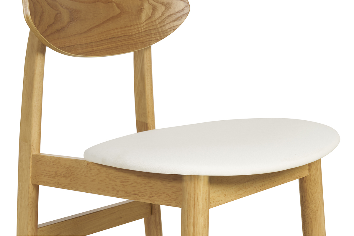 Chaise scandinave en bois clair avec assise blanche, vue de c�t�.