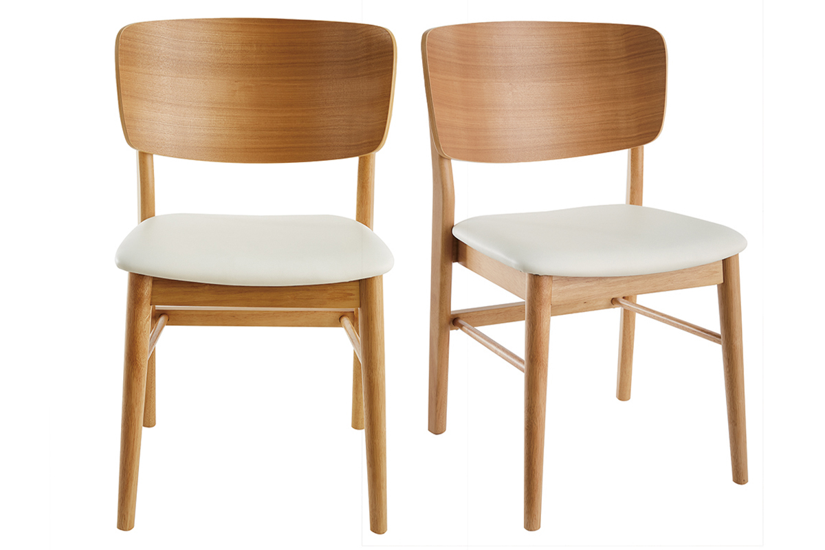 Chaises scandinaves en bois clair et blanc, deux chaises avec assise en polyur�thane.