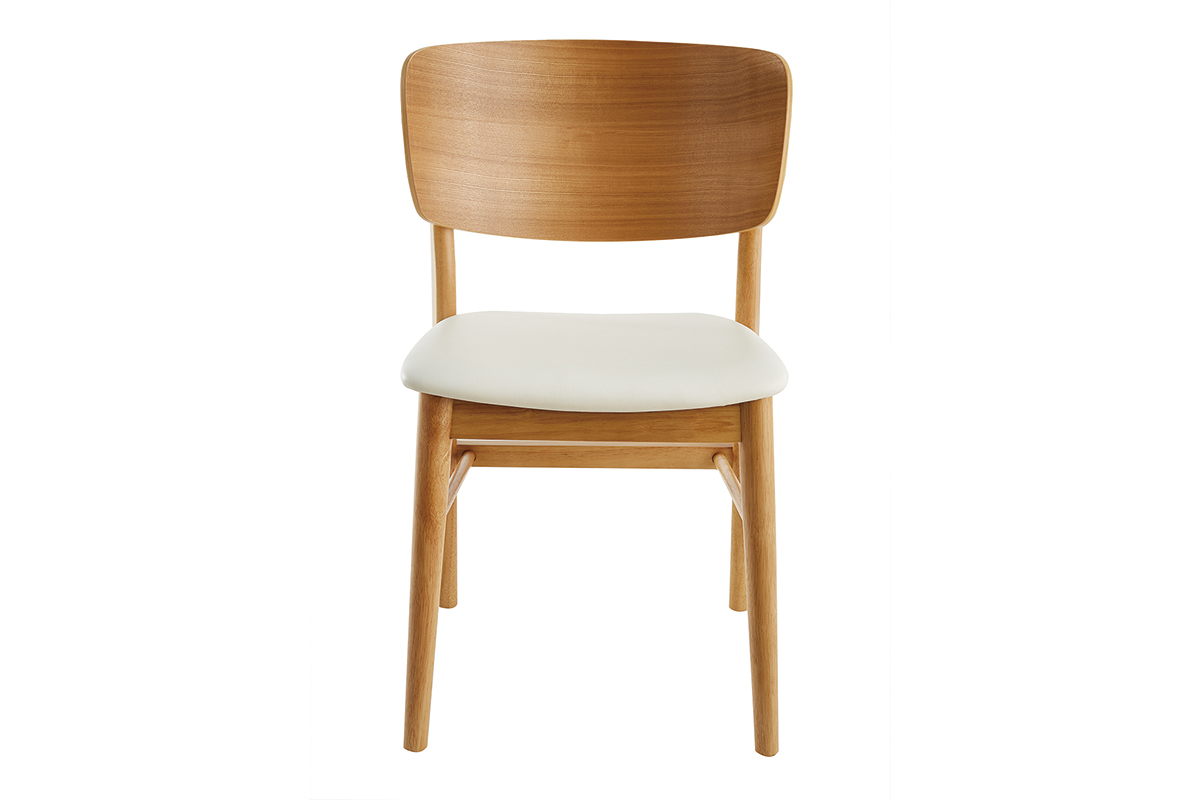 Chaise scandinave en bois clair et blanc, vue de face, avec assise en polyur�thane