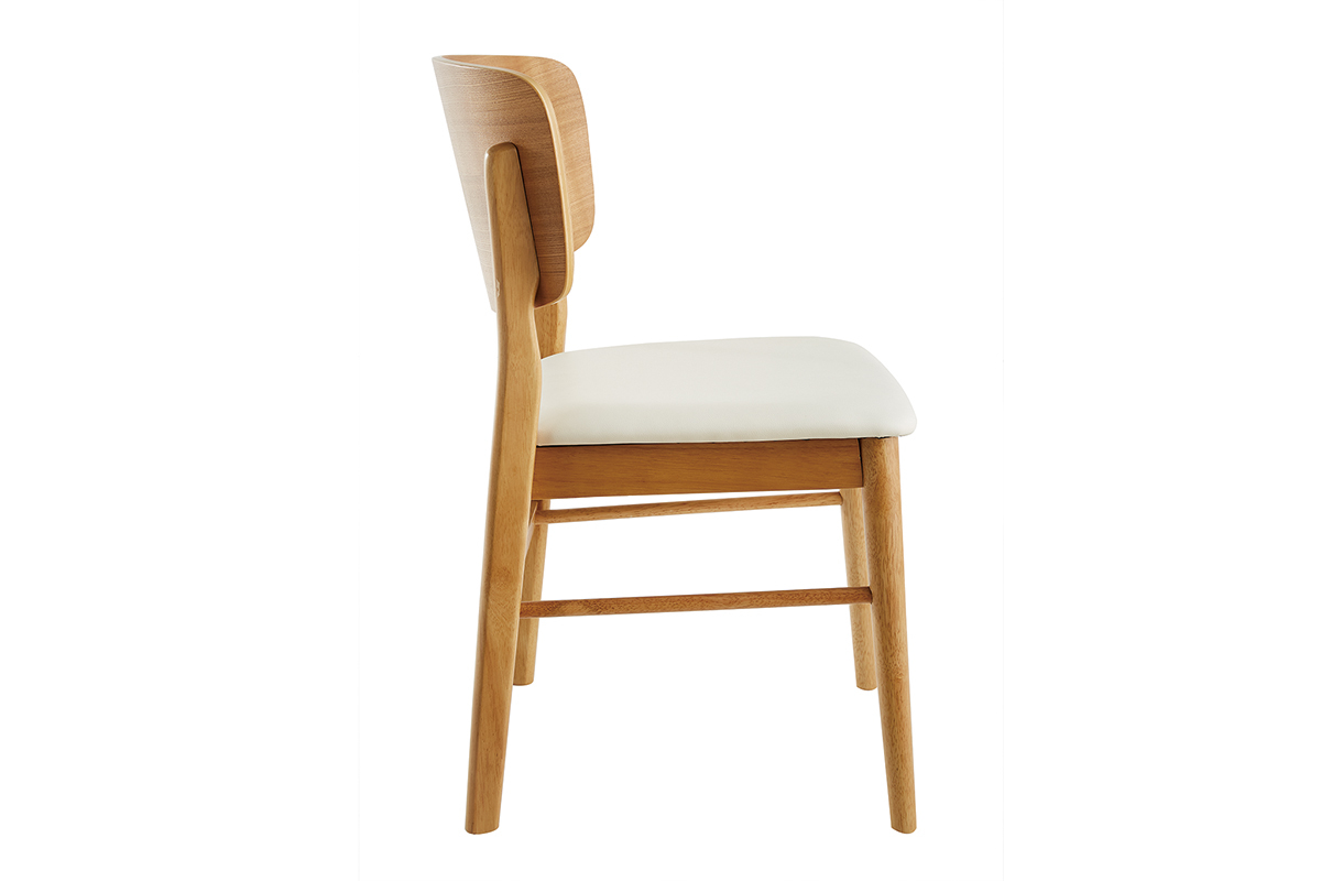 Chaise scandinave en bois clair avec assise en polyur�thane blanc, vue de profil.