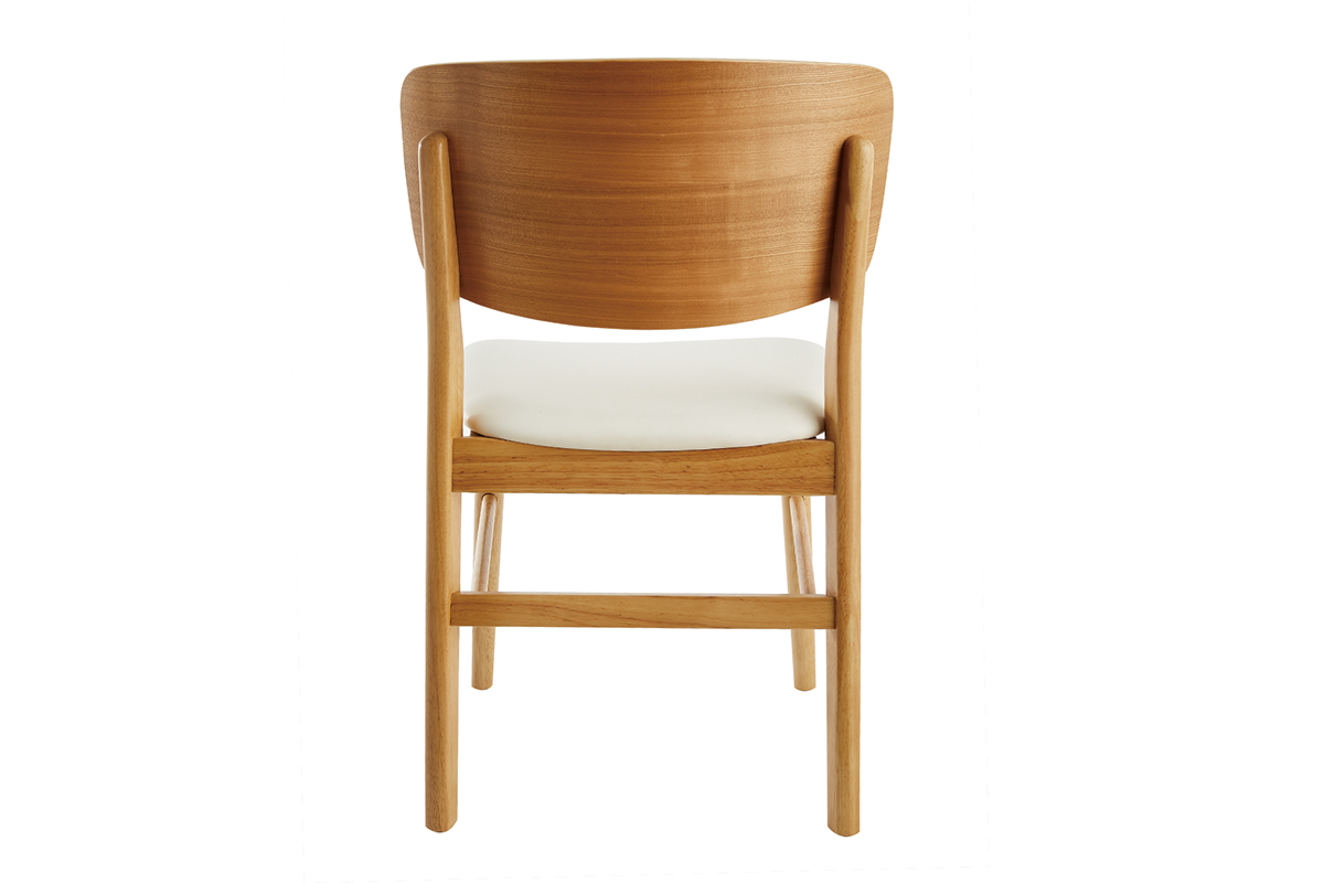 Chaise scandinave en bois clair et blanc vue de dos, avec assise en polyur�thane.