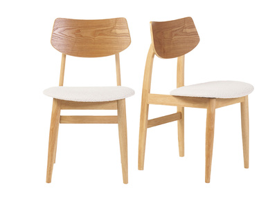 Chaises scandinaves en bois clair et tissu effet laine boucl&eacute;e blanc (lot de 2) ELION