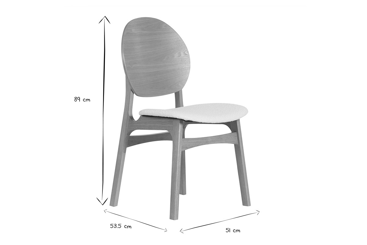 Dimensions des chaises scandinaves : 89 cm de hauteur, 53,5 cm de largeur, 51 cm de profondeur en noir et blanc.