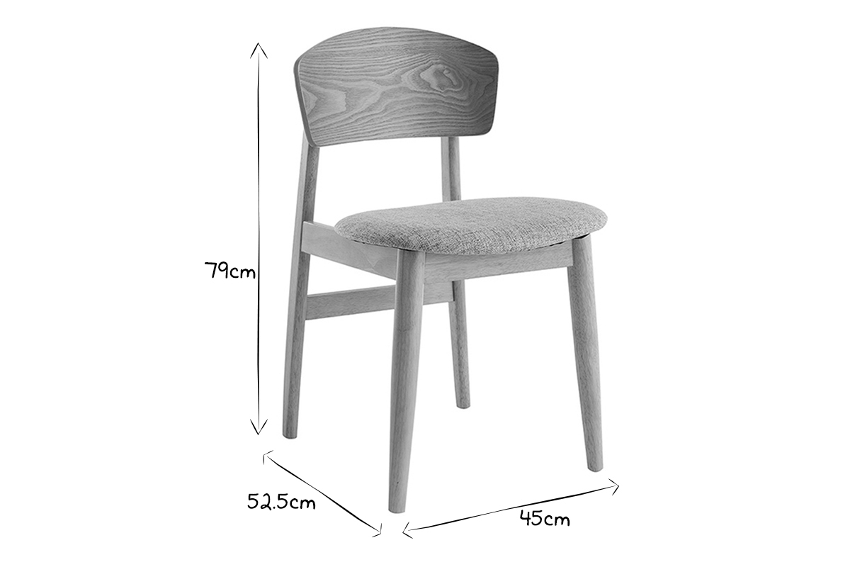 Chaise scandinave aux dimensions indiqu�es, en noir et blanc.