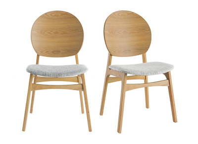 Chaises scandinaves en bois clair et tissu gris clair (lot de 2) ELTON