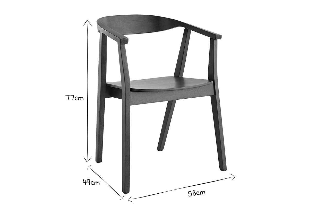 Dimensions des chaises scandinaves BAHIA en noir et blanc, hauteur 77cm, largeur 58cm, profondeur 49cm.