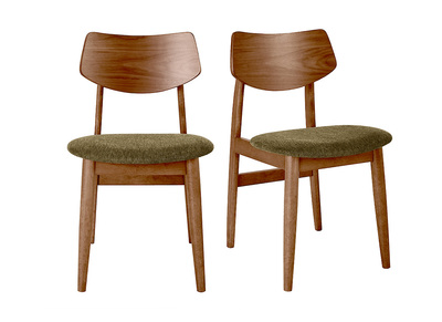 Chaises scandinaves en bois fonc&eacute; et tissu effet velours textur&eacute; vert kaki (lot de 2) ELION